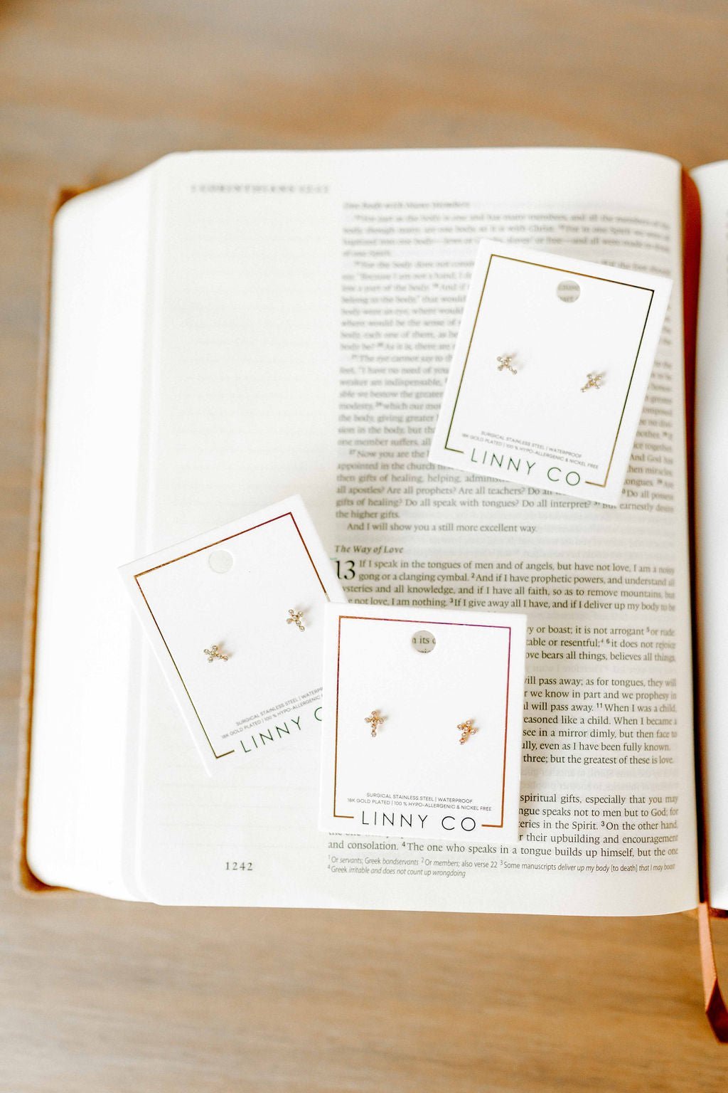 Screwback Stud Earrings - Clara Cross Gold Sparkle