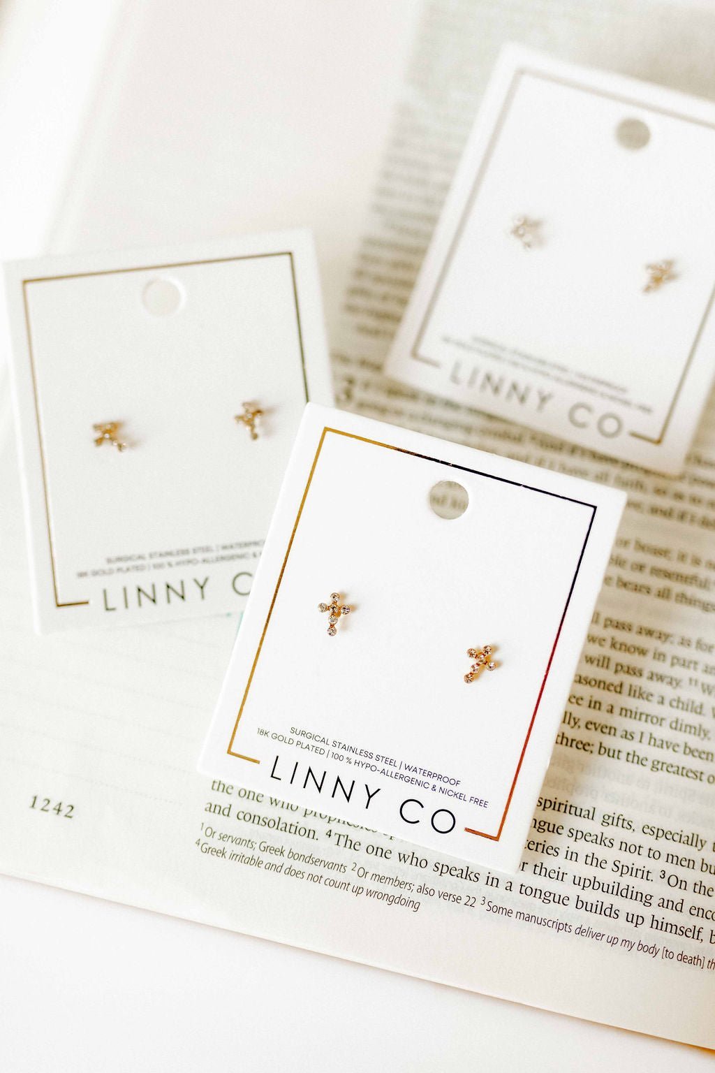 Screwback Stud Earrings - Clara Cross Gold Sparkle