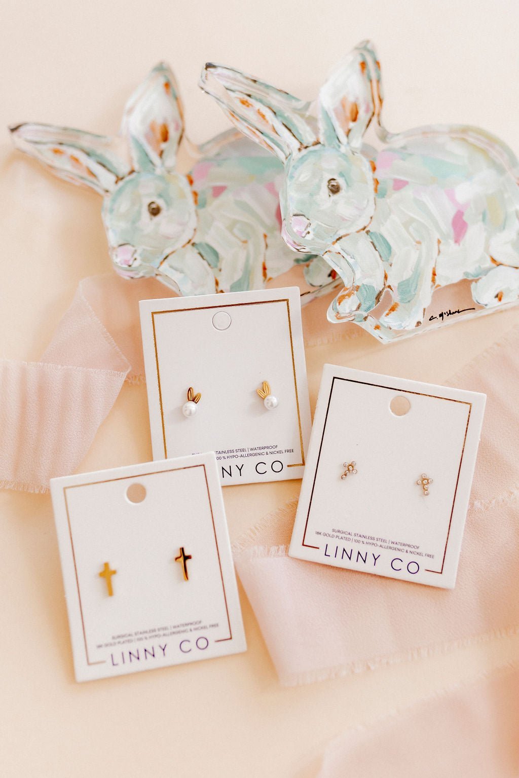 Screwback Stud Earrings - Clara Cross Gold Sparkle