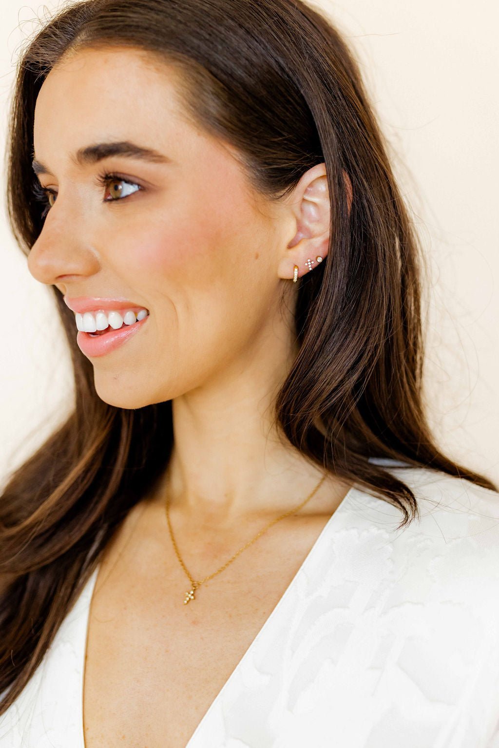 Screwback Stud Earrings - Clara Cross Gold Sparkle
