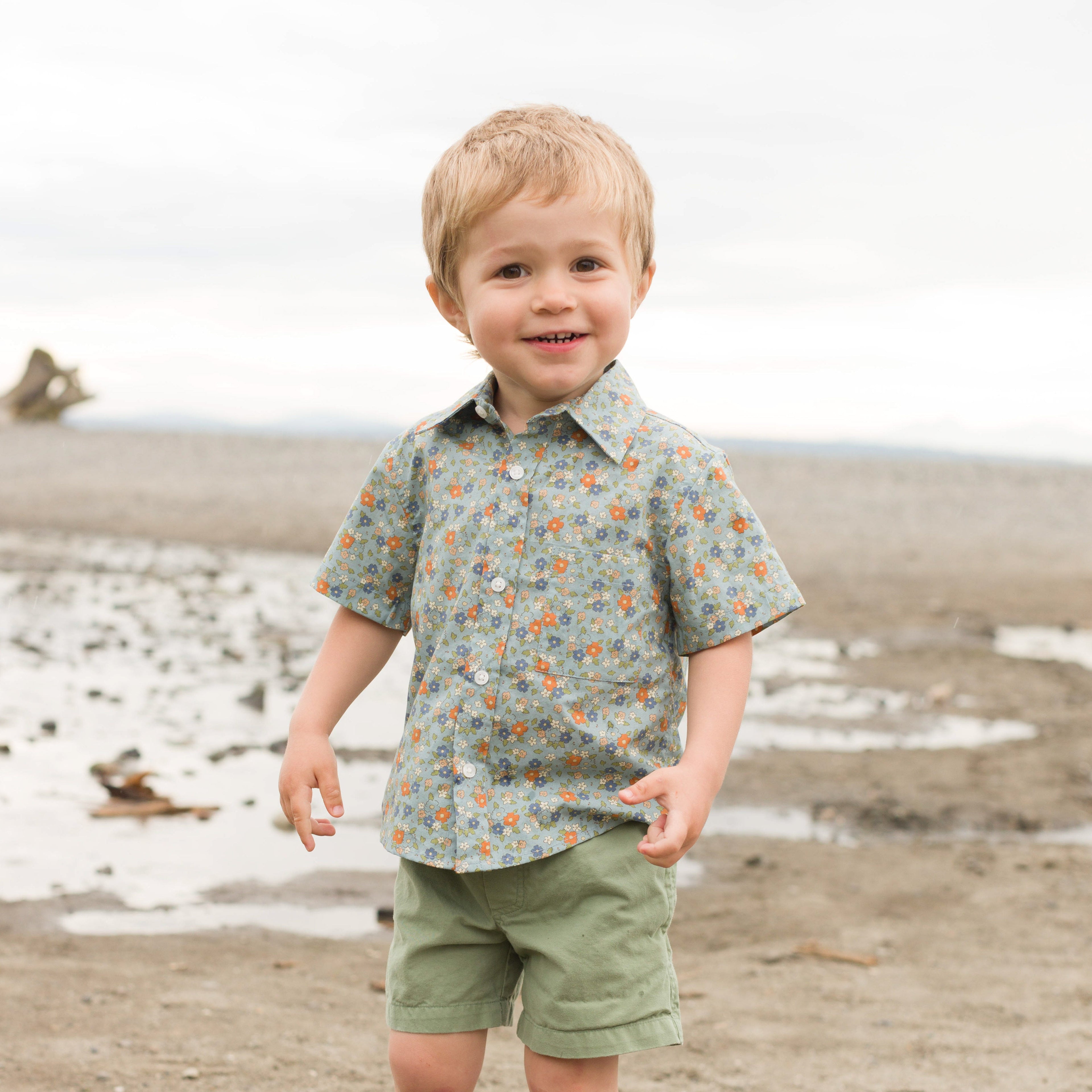 Boys Cottage Floral Button-down Collar Shirt