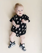 Black Bolts Short Sleeve Bubble Romper