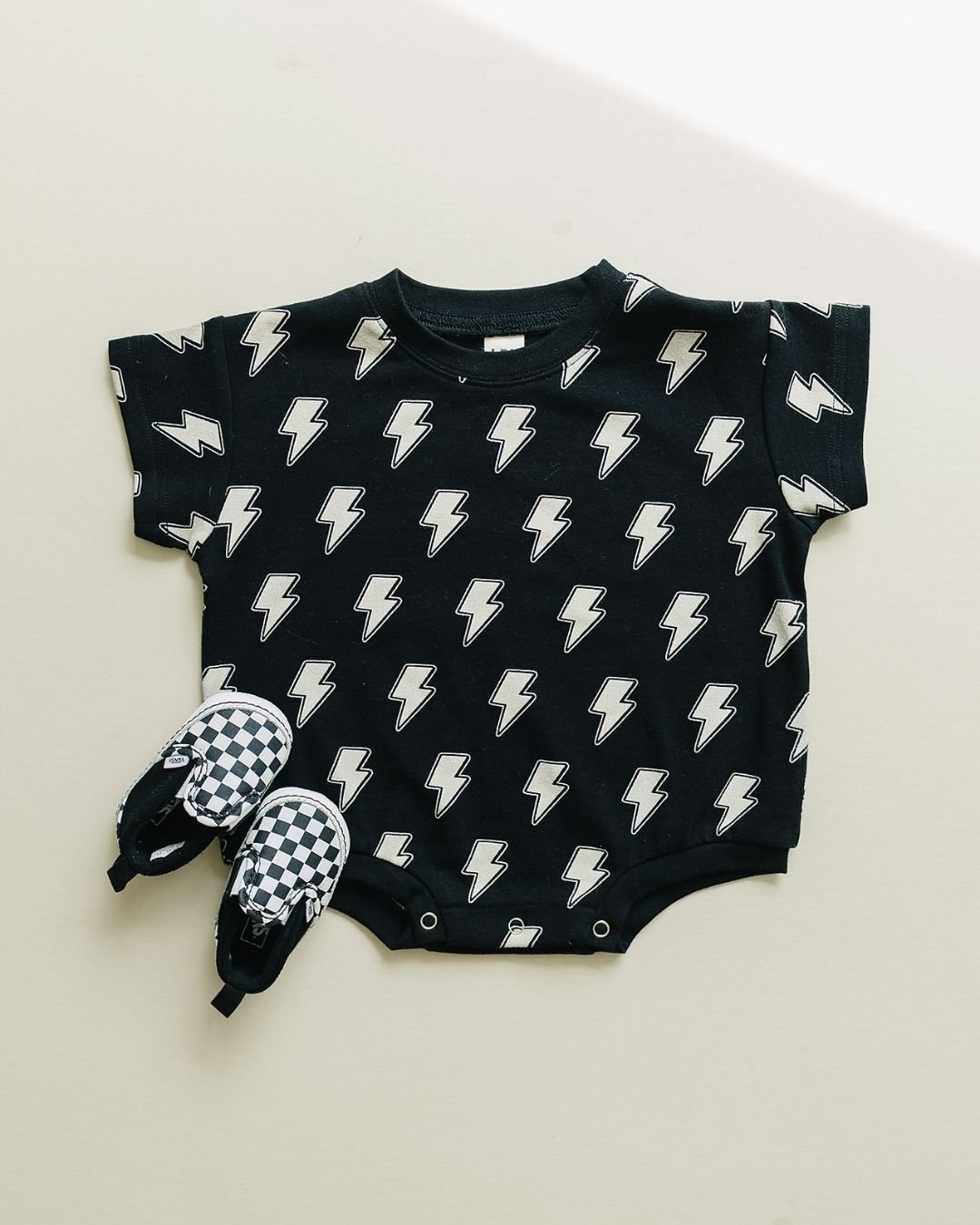 Black Bolts Short Sleeve Bubble Romper