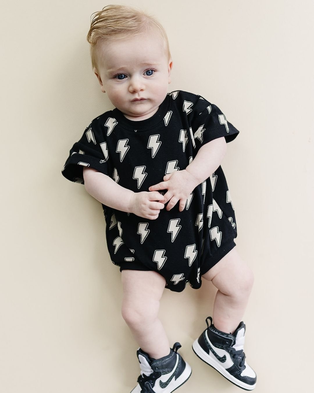 Black Bolts Short Sleeve Bubble Romper