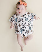 Baby Girl Butterflies Short Sleeve Bubble Romper