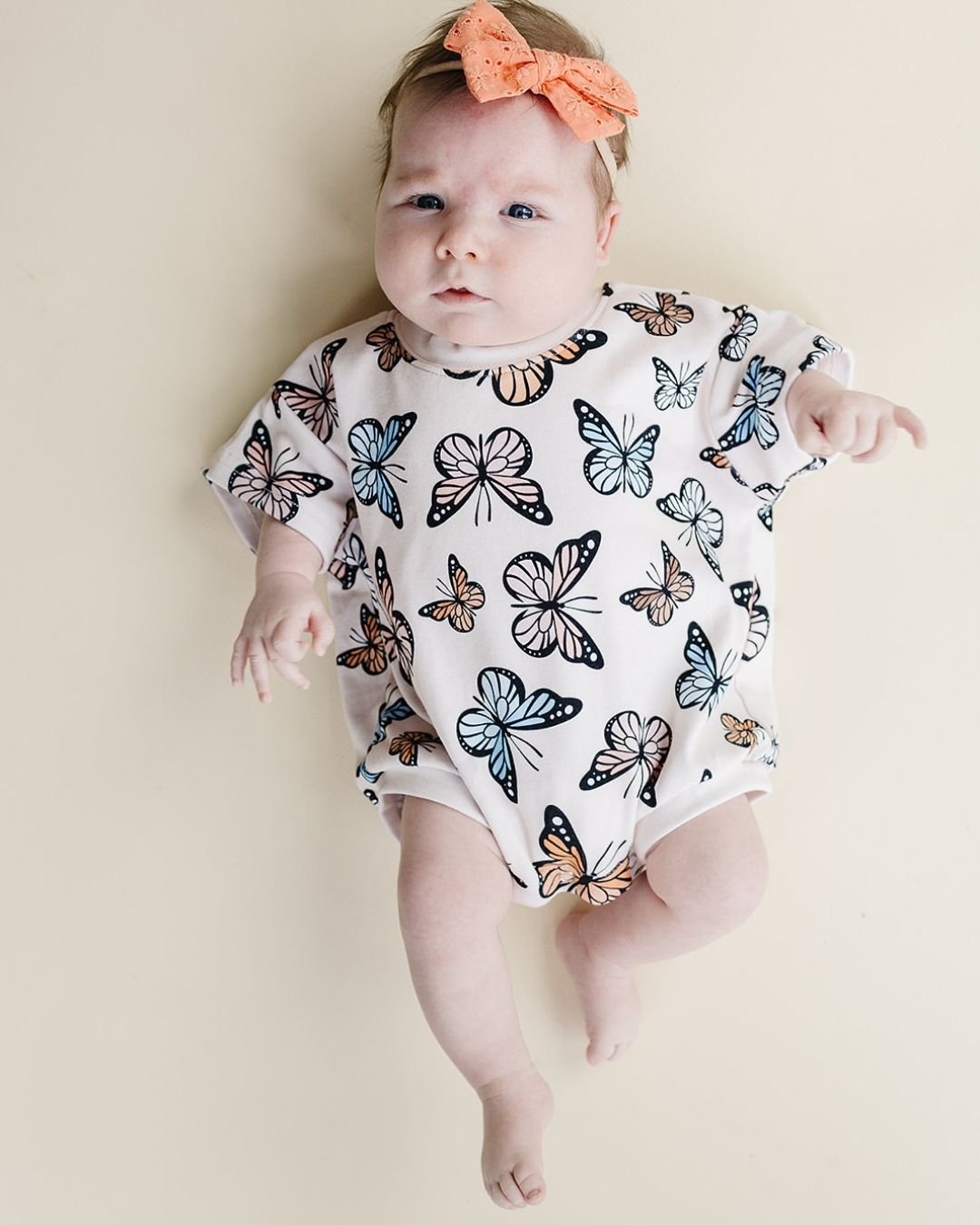 Baby Girl Butterflies Short Sleeve Bubble Romper