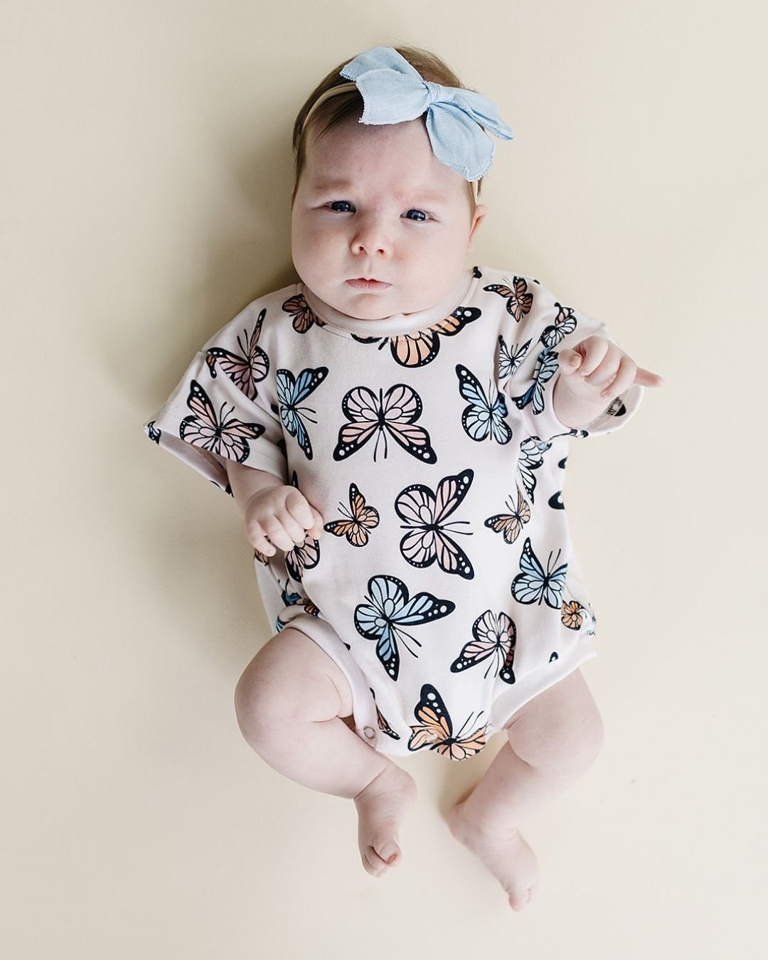 Baby Girl Butterflies Short Sleeve Bubble Romper