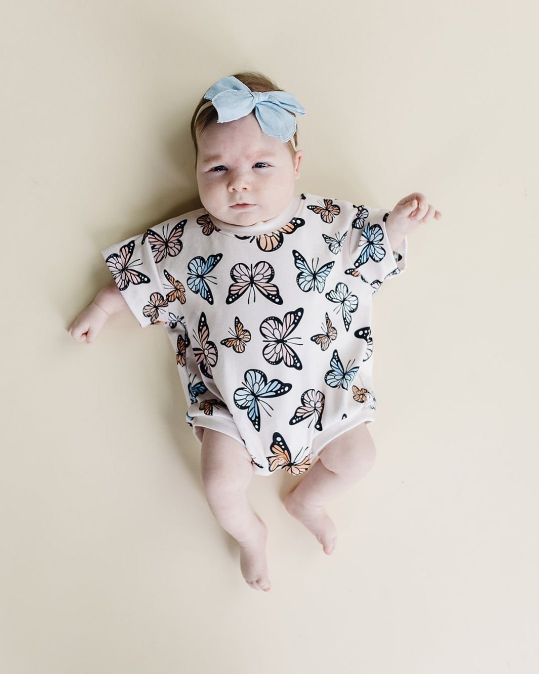 Baby Girl Butterflies Short Sleeve Bubble Romper