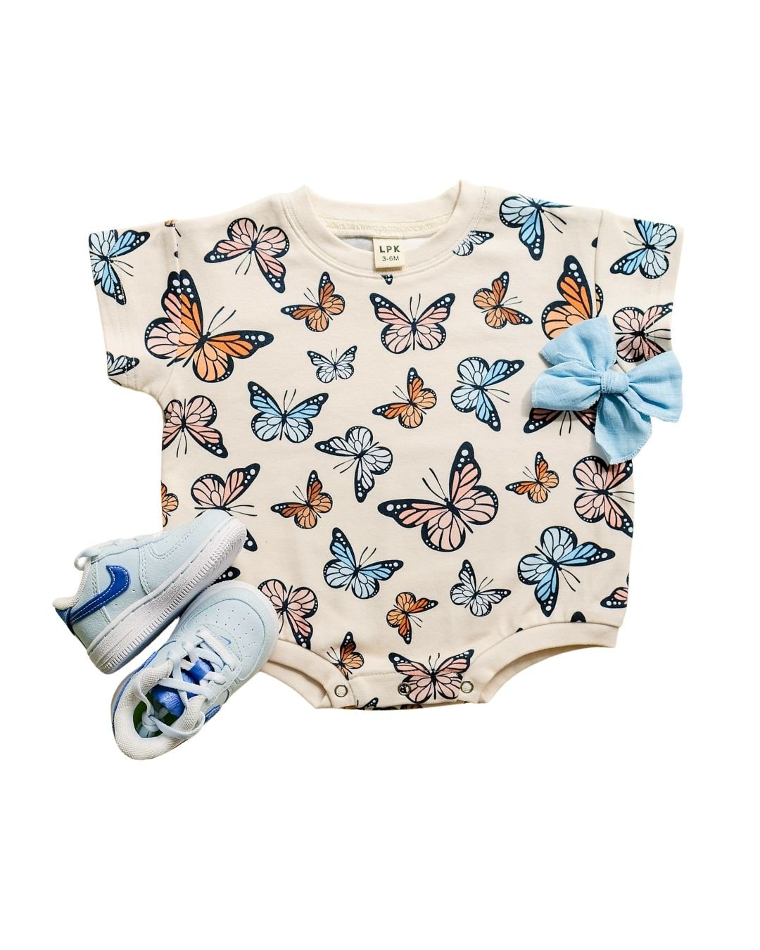 Baby Girl Butterflies Short Sleeve Bubble Romper