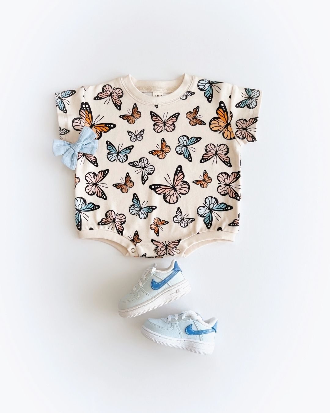 Baby Girl Butterflies Short Sleeve Bubble Romper