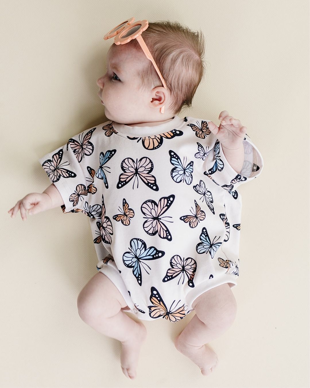 Baby Girl Butterflies Short Sleeve Bubble Romper