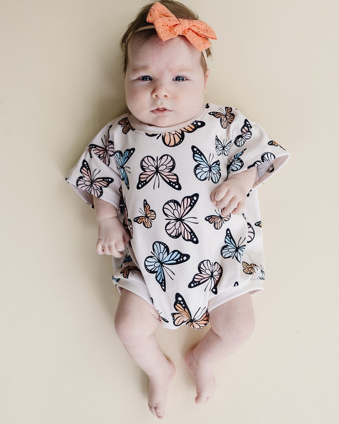 Baby Girl Butterflies Short Sleeve Bubble Romper