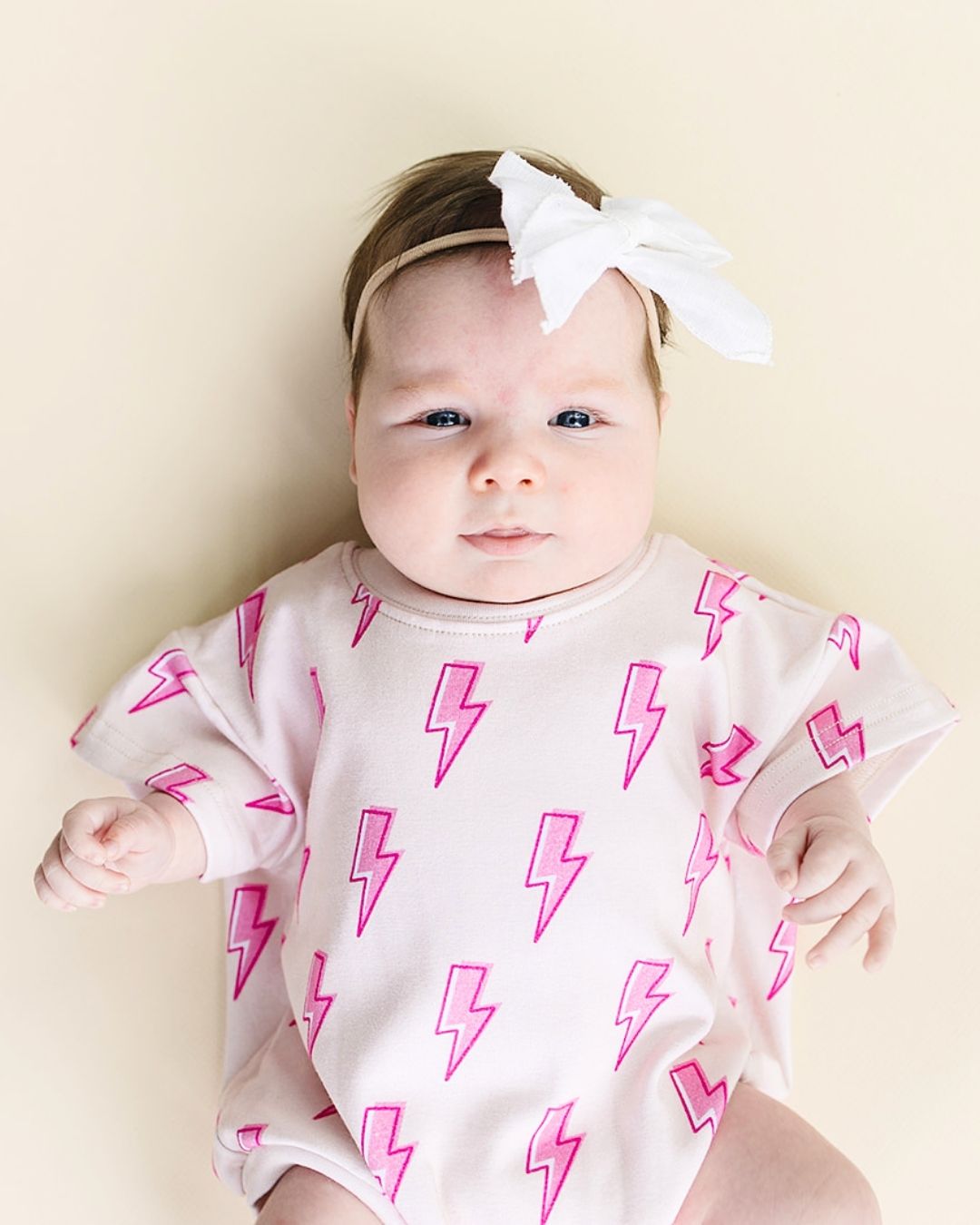 Pink Bolts Short Sleeve Bubble Romper