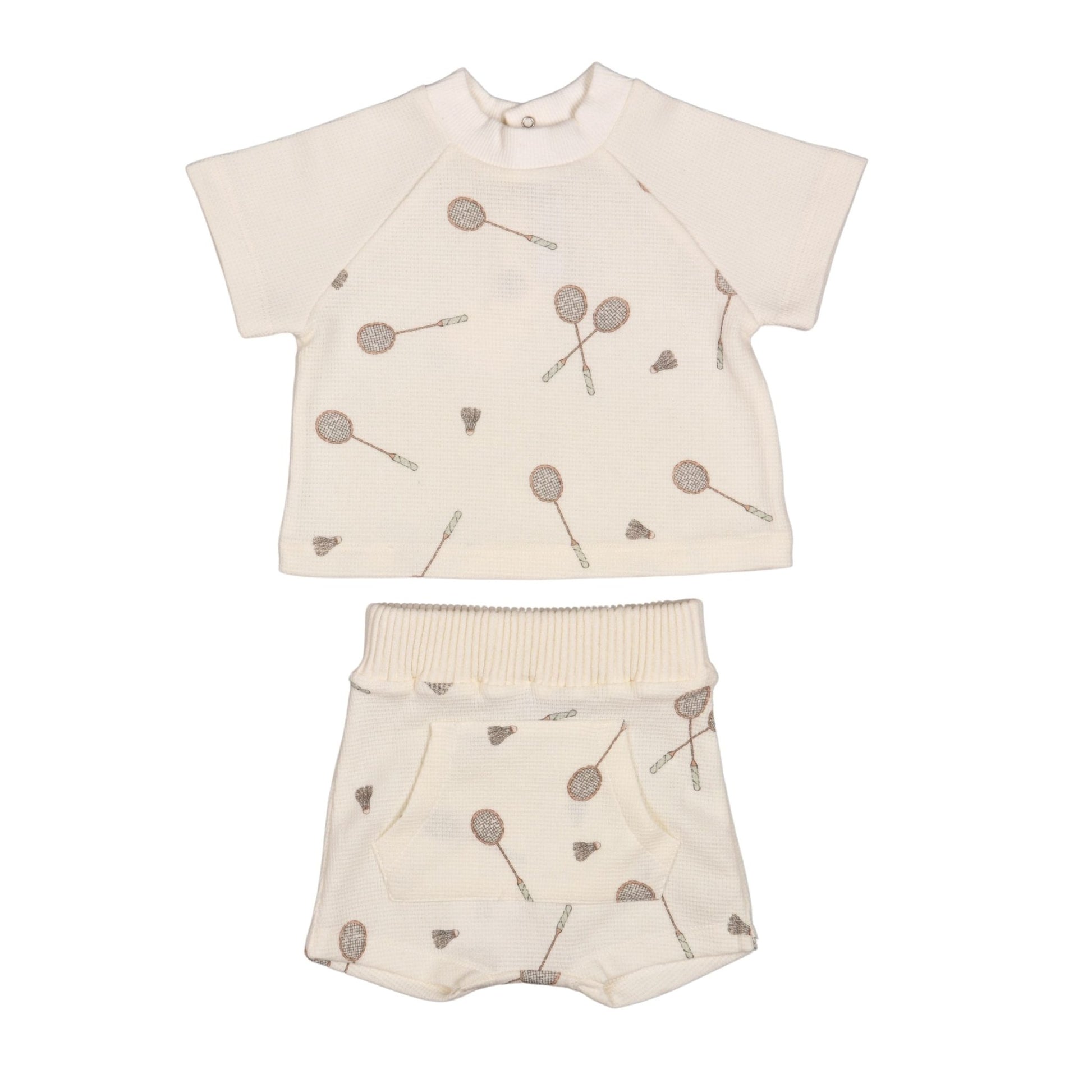 Simon Boys Badminton Print Waffle Cotton Shorts Set - Blissfully Lavender BoutiqueBebe Sweeny