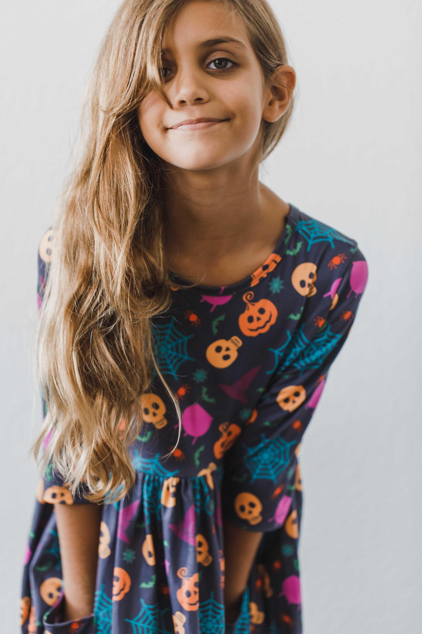 Skeleton Web 3/4 Sleeve Pocket Twirl Dress - Blissfully Lavender BoutiqueMila & Rose ®