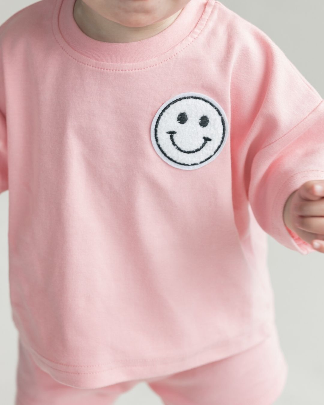 Girls Pink Peach Smiley Shorts Set