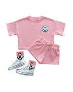 Girls Pink Peach Smiley Shorts Set