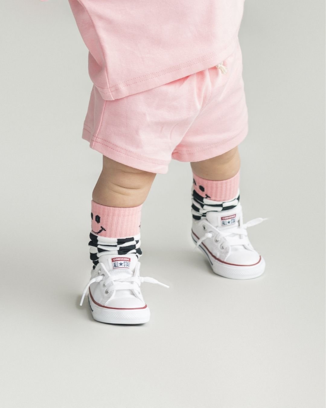 Girls Pink Peach Smiley Shorts Set