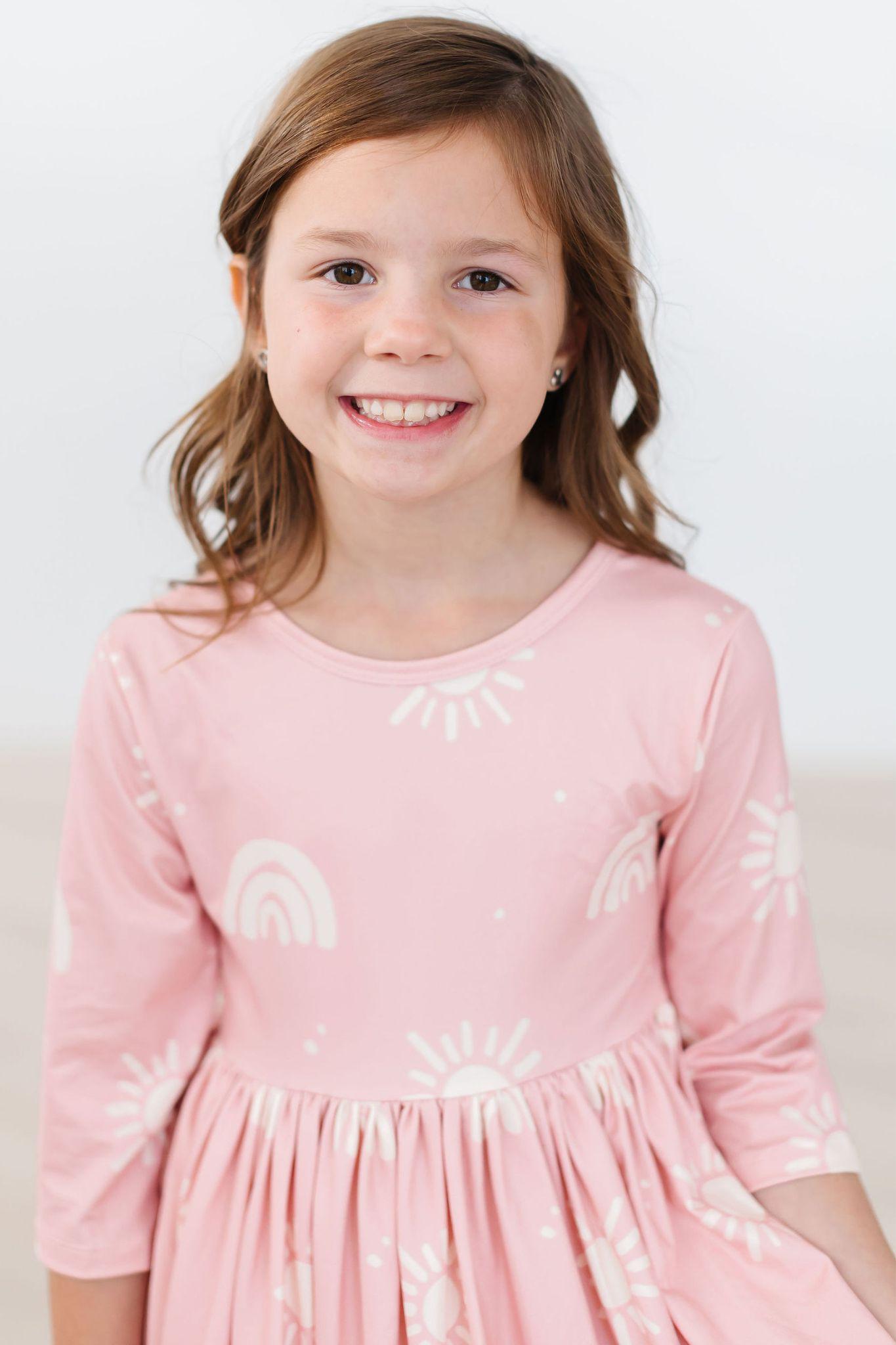 Soft Pink Suns 3/4 Sleeve Pocket Twirl Dress - Blissfully Lavender BoutiqueMila & Rose ®