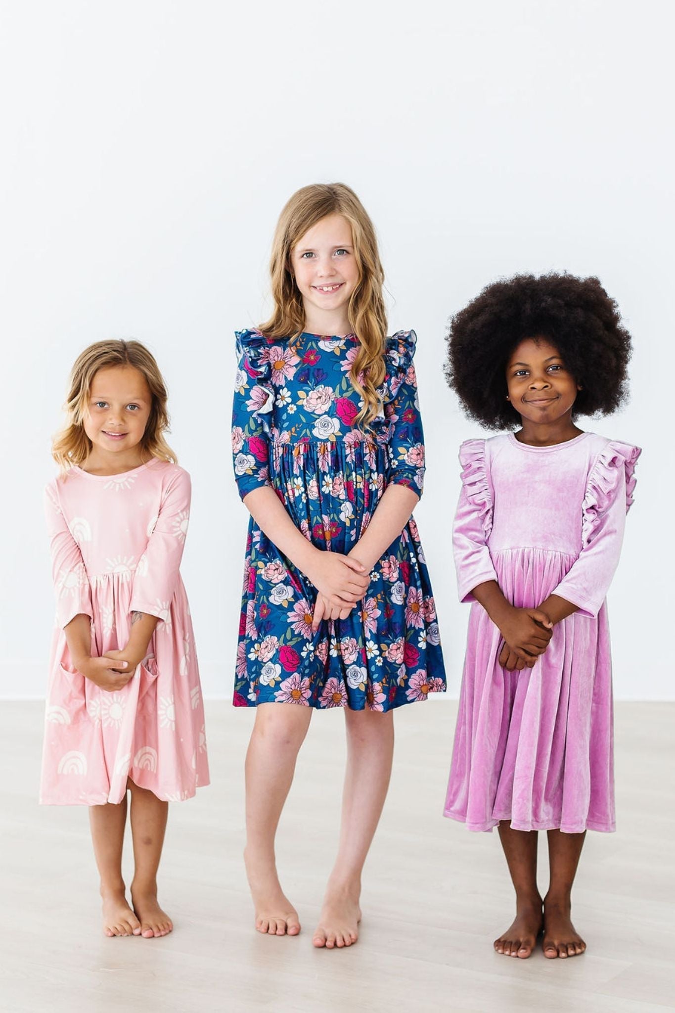 Soft Pink Suns 3/4 Sleeve Pocket Twirl Dress - Blissfully Lavender BoutiqueMila & Rose ®