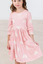 Soft Pink Suns 3/4 Sleeve Pocket Twirl Dress - Blissfully Lavender BoutiqueMila & Rose ®