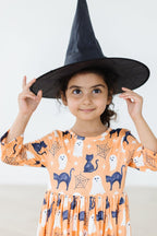 Spooky Kitty 3/4 Sleeve Pocket Twirl Dress - Blissfully Lavender BoutiqueMila & Rose ®