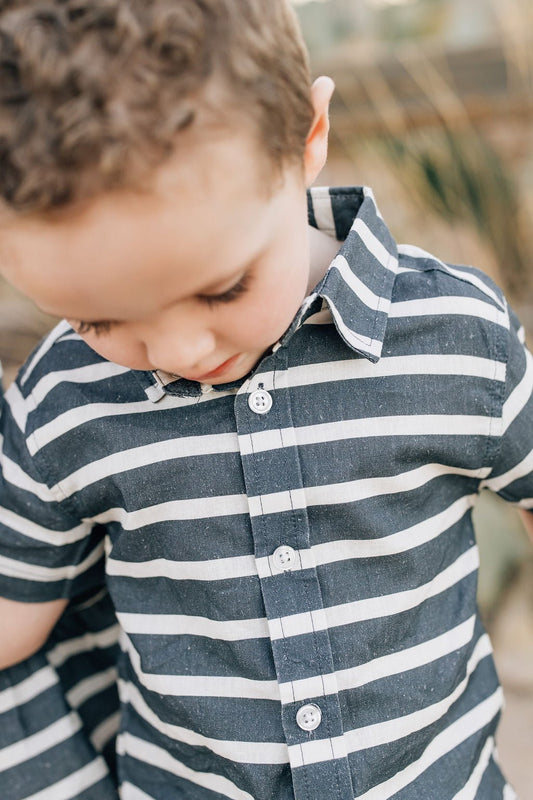 Stripe Linen Button Up Shirt - Blissfully Lavender BoutiqueMebie Baby