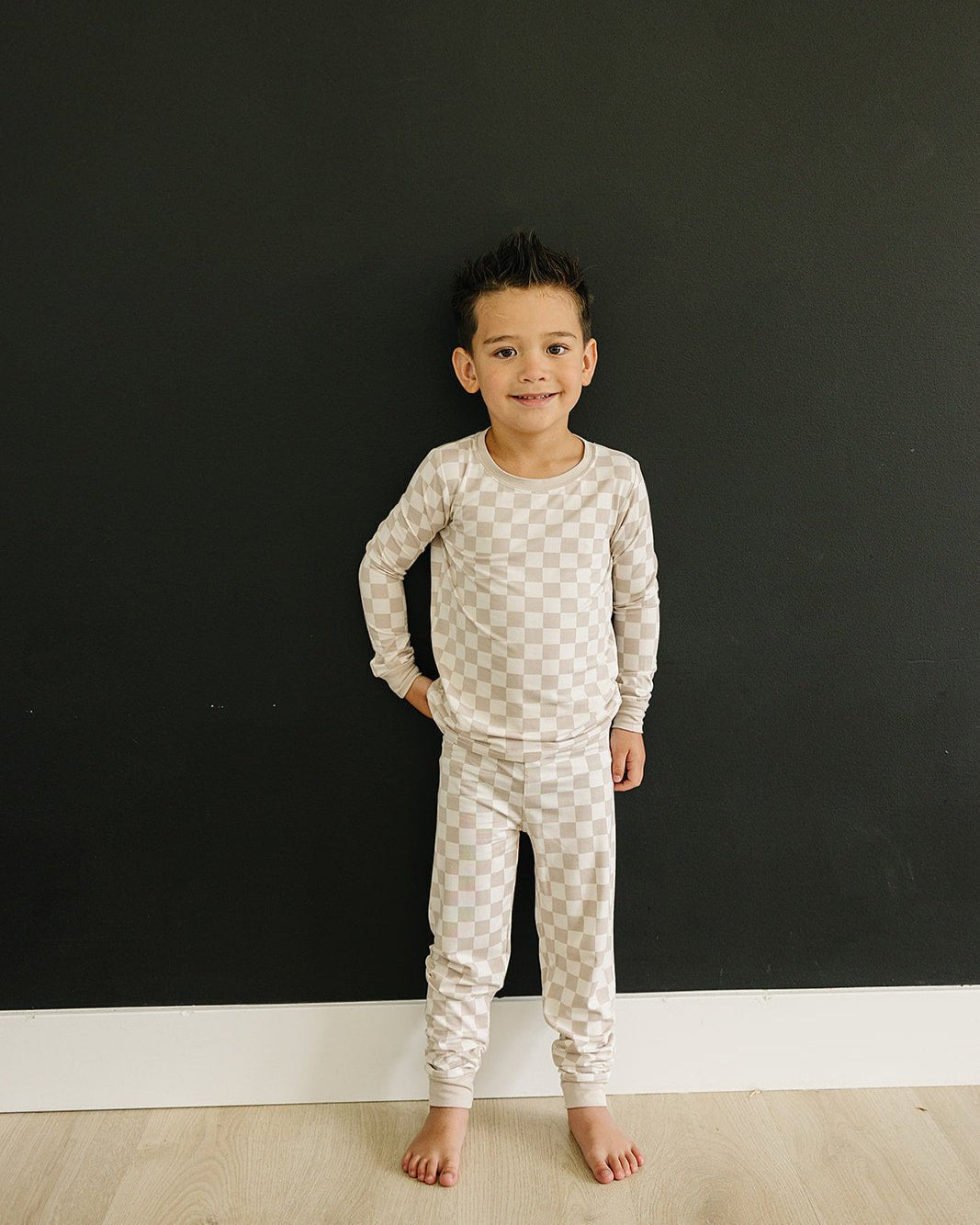 Taupe Checkered Bamboo Cozy Pajama Set - Blissfully Lavender BoutiqueMebie Baby