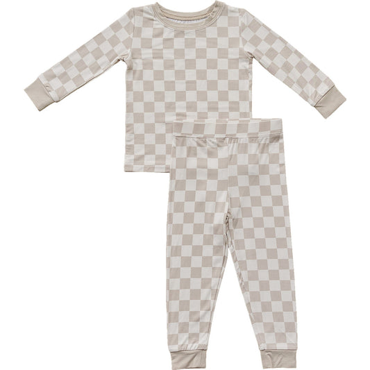 Taupe Checkered Bamboo Cozy Pajama Set - Blissfully Lavender BoutiqueMebie Baby