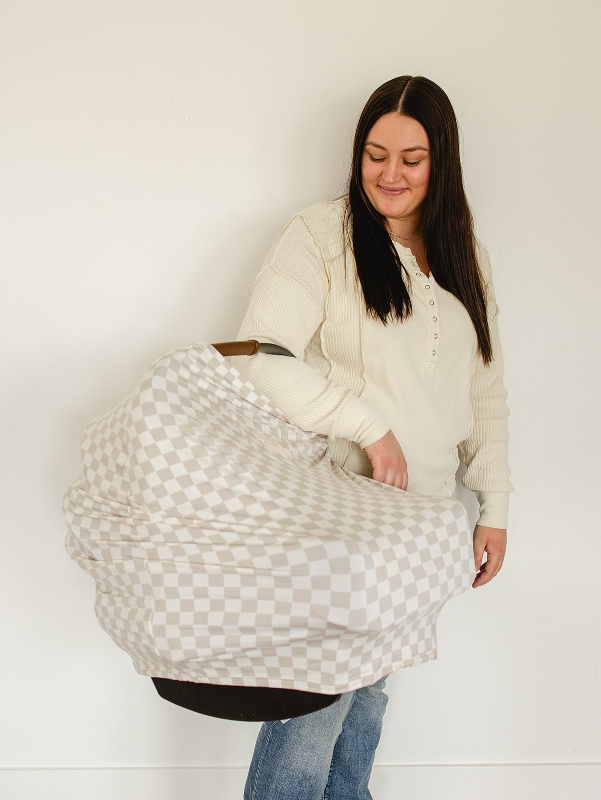 Taupe Checkered Bamboo Multi - Use Cover - Blissfully Lavender BoutiqueMebie Baby