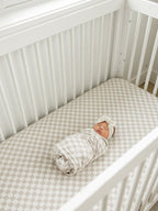 Taupe Checkered Bamboo Stretch Crib Sheet - Blissfully Lavender BoutiqueMebie Baby