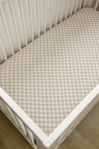 Taupe Checkered Bamboo Stretch Crib Sheet - Blissfully Lavender BoutiqueMebie Baby