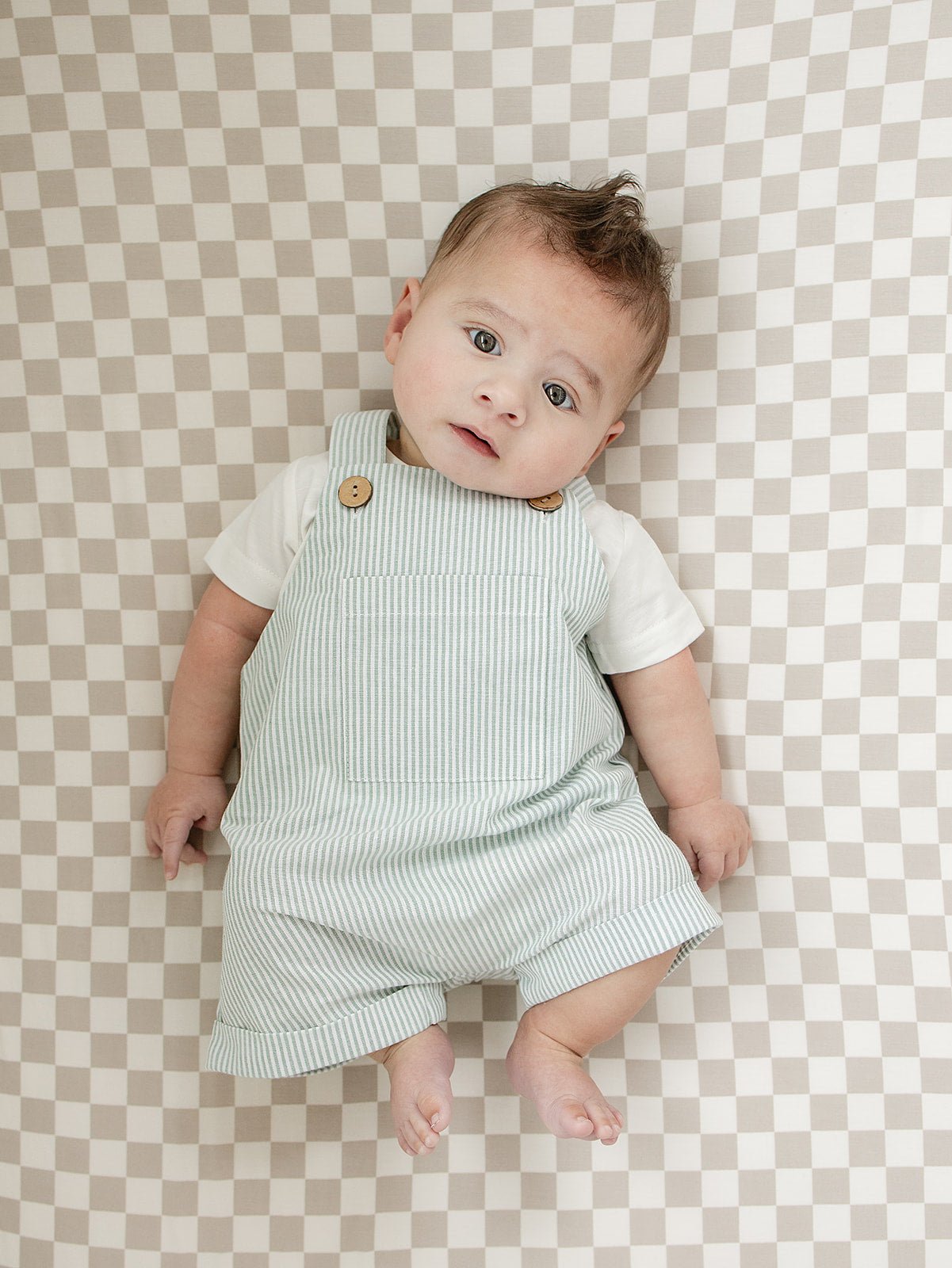 Taupe Checkered Bamboo Stretch Crib Sheet - Blissfully Lavender BoutiqueMebie Baby