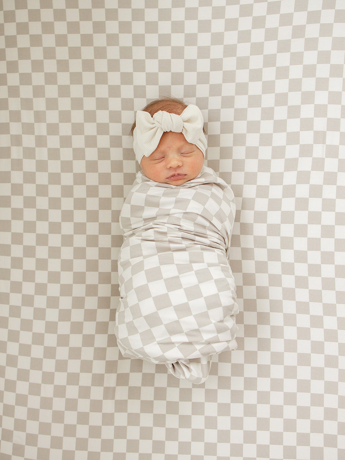 Taupe Checkered Bamboo Stretch Crib Sheet - Blissfully Lavender BoutiqueMebie Baby