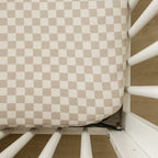 Taupe Checkered Bamboo Stretch Crib Sheet - Blissfully Lavender BoutiqueMebie Baby