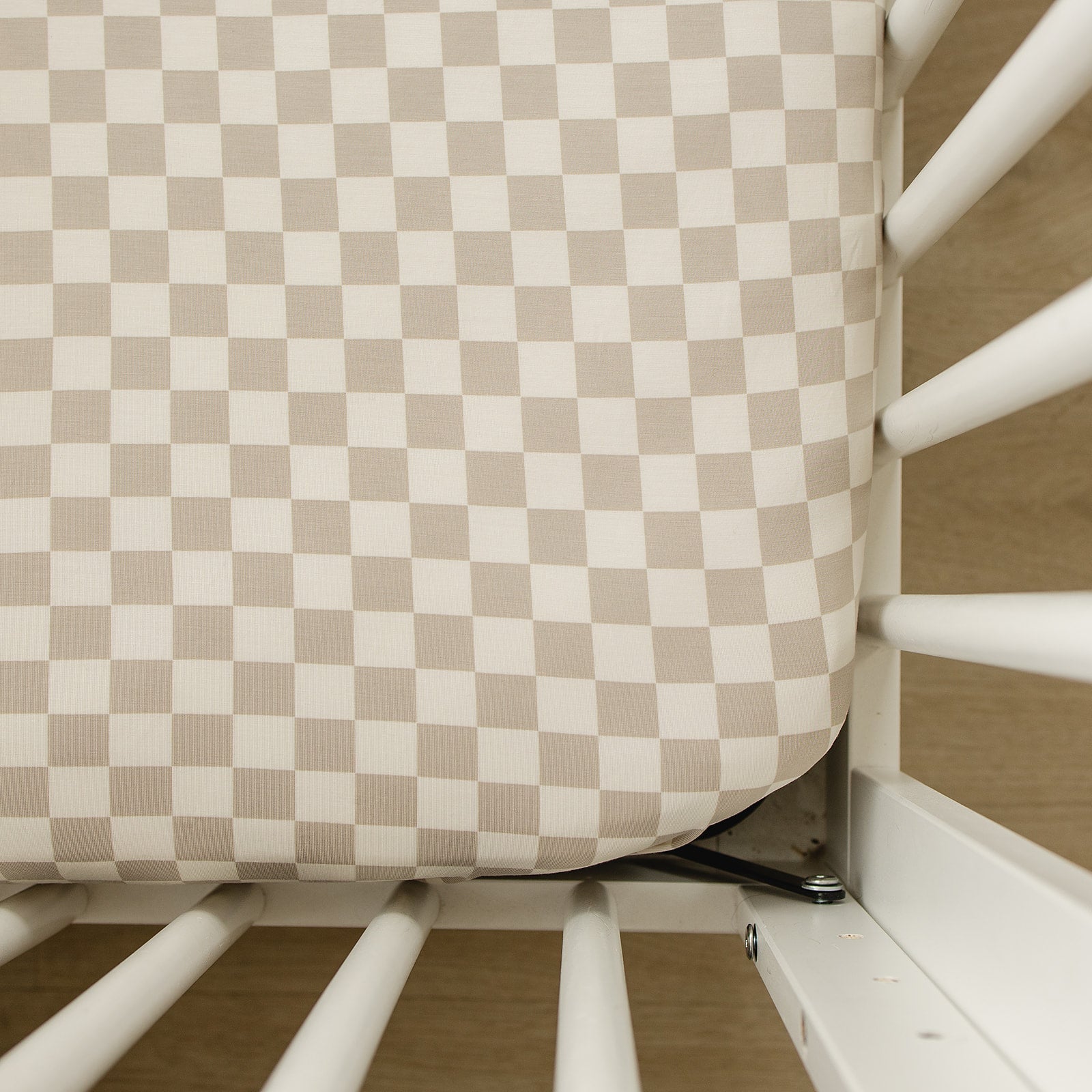 Taupe Checkered Bamboo Stretch Crib Sheet - Blissfully Lavender BoutiqueMebie Baby