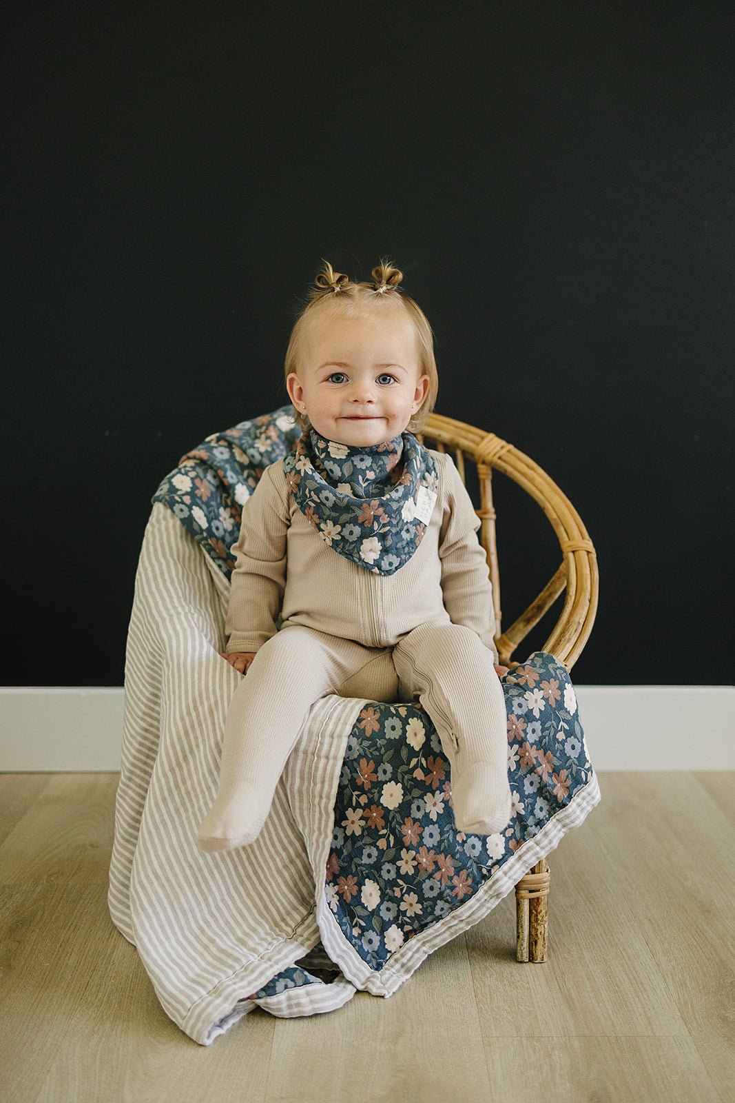 Taupe Stripe + Midnight Floral Muslin Quilt - Blissfully Lavender BoutiqueMebie Baby
