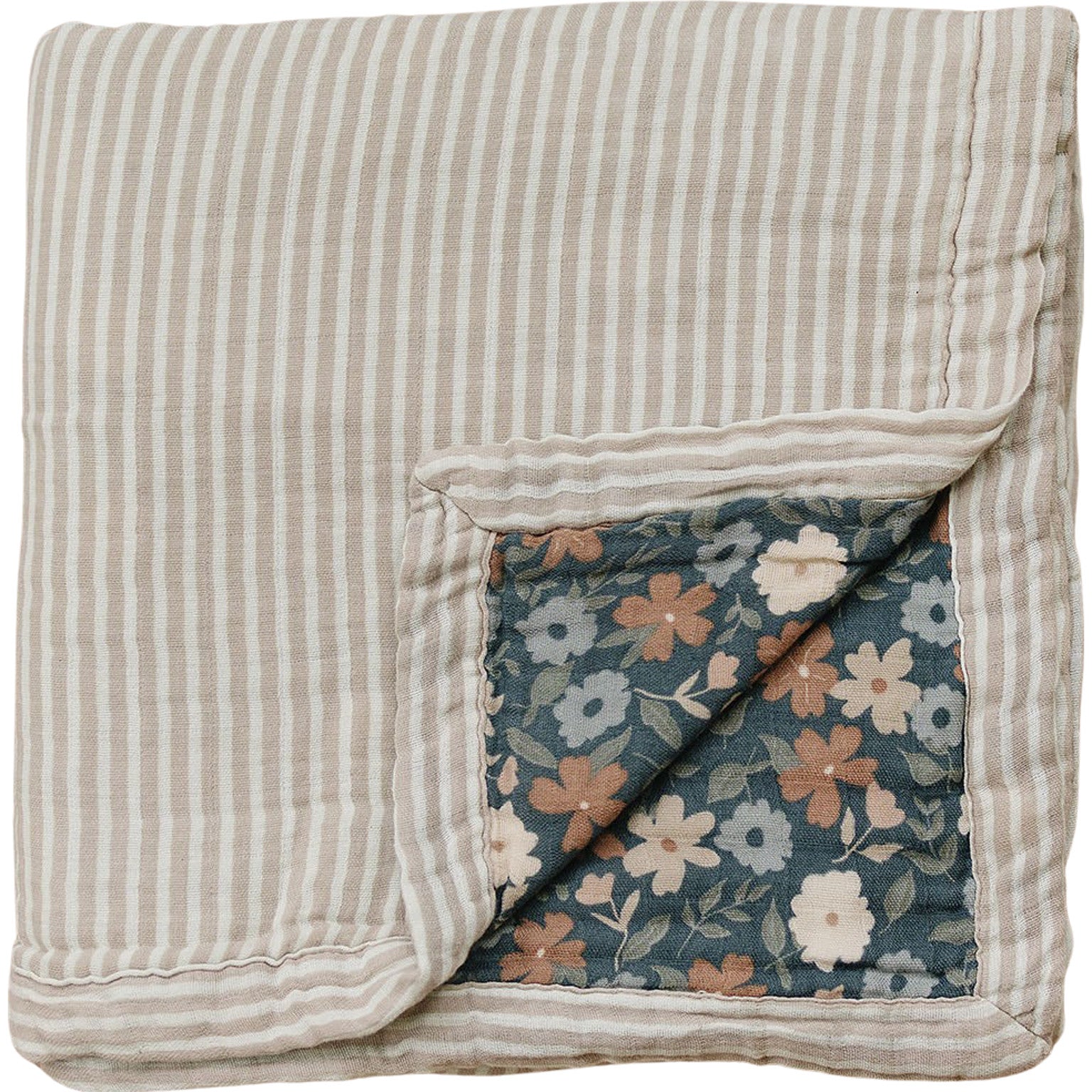 Taupe Stripe + Midnight Floral Muslin Quilt - Blissfully Lavender BoutiqueMebie Baby