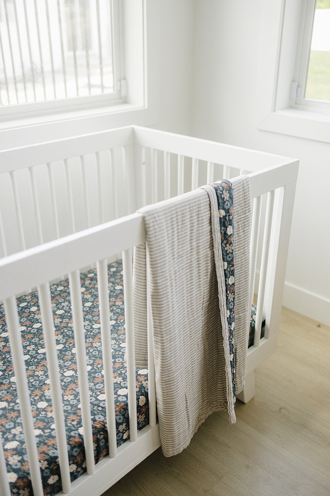 Taupe Stripe + Midnight Floral Muslin Quilt - Blissfully Lavender BoutiqueMebie Baby