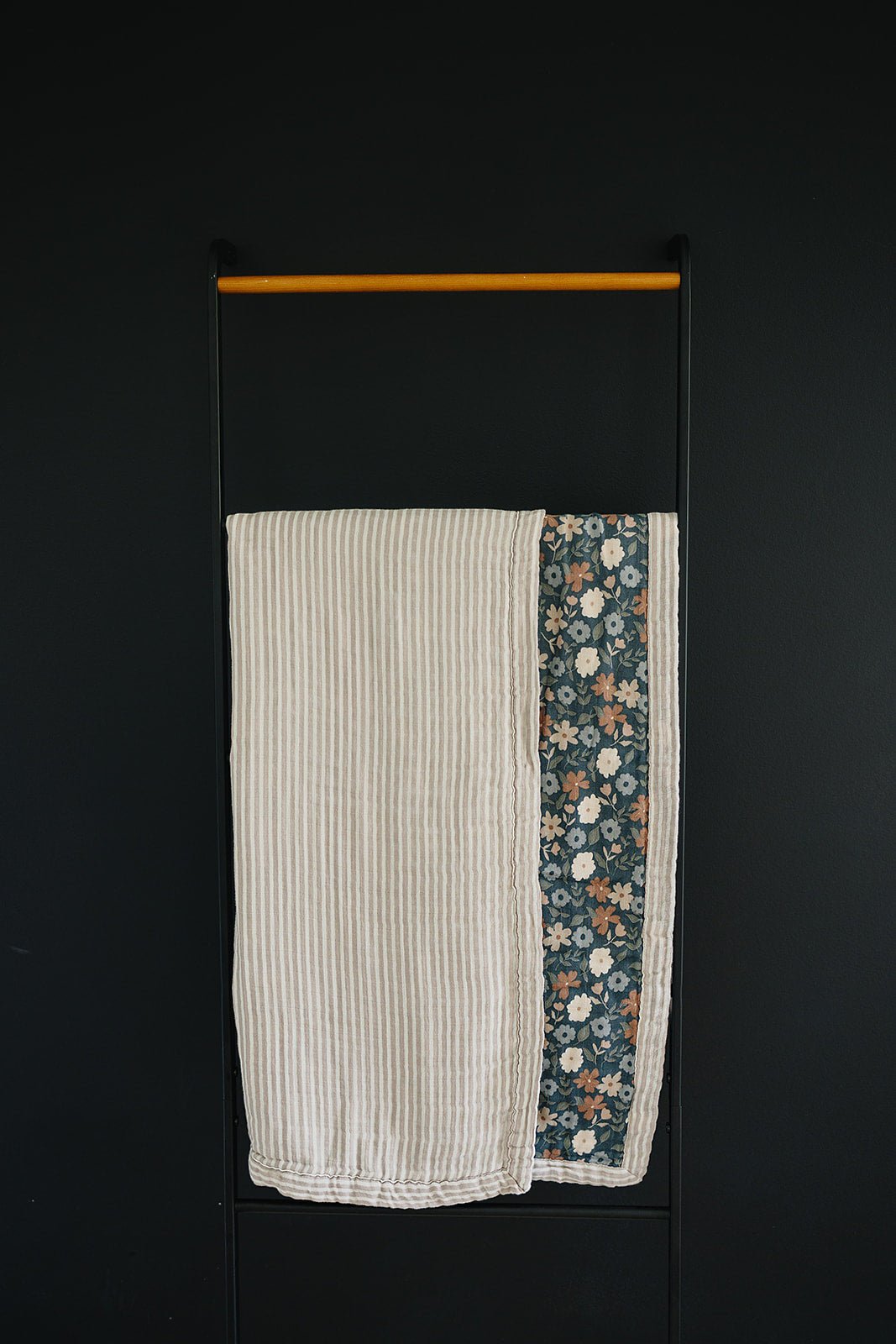 Taupe Stripe + Midnight Floral Muslin Quilt - Blissfully Lavender BoutiqueMebie Baby