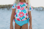 Teal Gingham Floral Rashguard Swimsuit - Blissfully Lavender BoutiqueOopsie Daisy