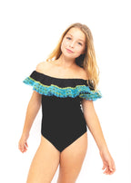 Black Swimsuit with Anemone