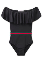 Black Draped Swimsuit with Belt