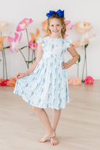 Texas Bluebonnets Flutter Sleeve Twirl Dress - Blissfully Lavender BoutiqueMila & Rose ®