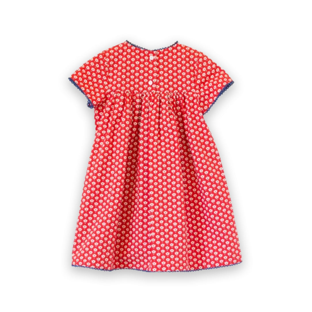 Toddler Amy dress with Lace trim | Flowers in Brilliant Red