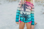 Tropical Stripe Palm Zip Rashguard Swimsuit - Blissfully Lavender BoutiqueOopsie Daisy