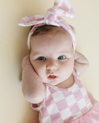 Girls Pink Checkered Tutu Romper