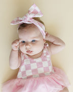 Girls Pink Checkered Tutu Romper