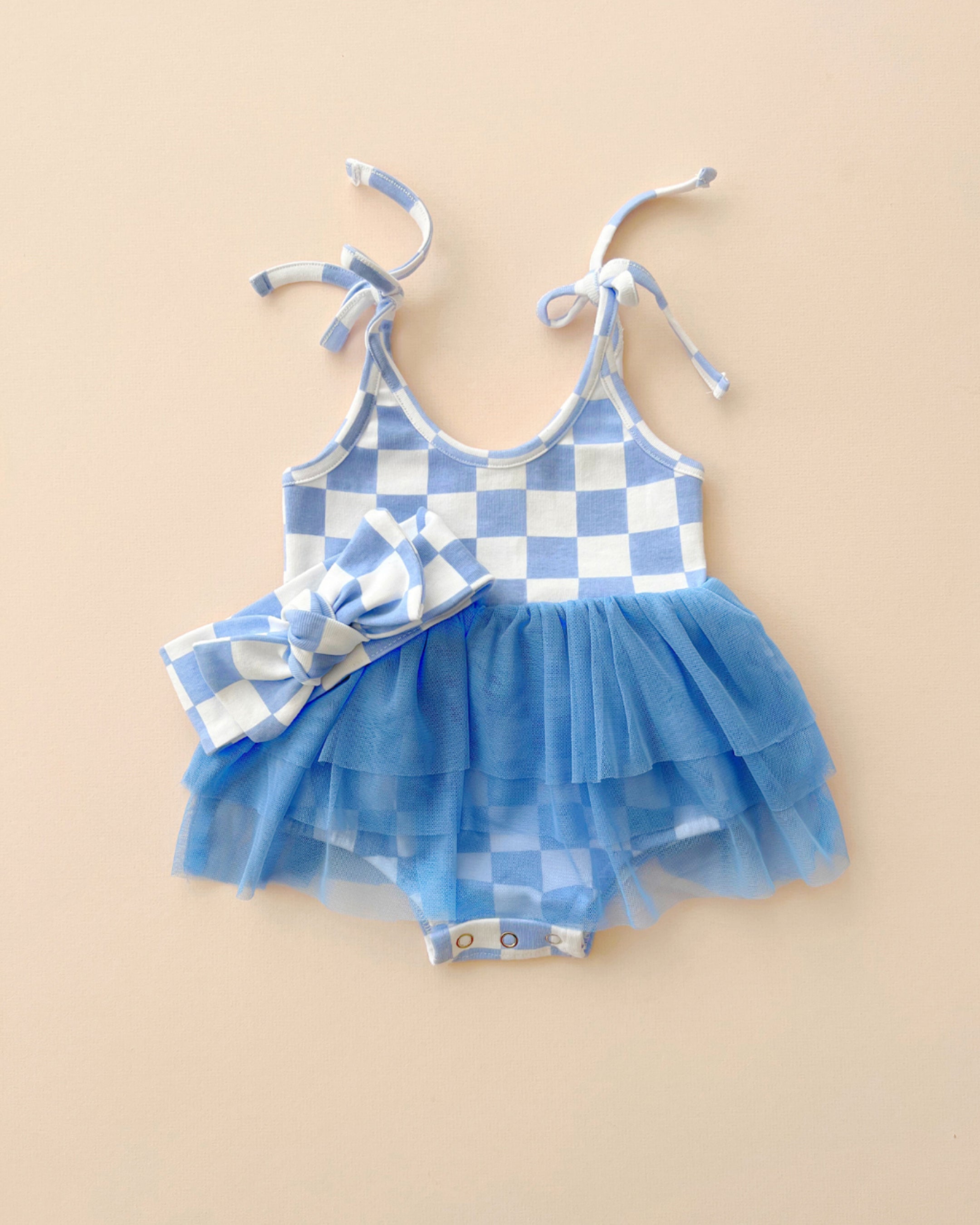 Checkered Blue Baby Girl Tutu Romper