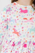 Unicorn Wish 3/4 Sleeve Pocket Twirl Dress - Blissfully Lavender BoutiqueMila & Rose ®